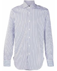 Мужская бело-темно-синяя рубашка с длинным рукавом в вертикальную полоску от Barba