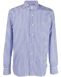 Мужская бело-темно-синяя рубашка с длинным рукавом в вертикальную полоску от Borrelli