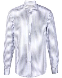 Мужская бело-темно-синяя рубашка с длинным рукавом в вертикальную полоску от Brunello Cucinelli