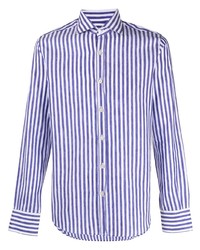 Мужская бело-темно-синяя рубашка с длинным рукавом в вертикальную полоску от Canali
