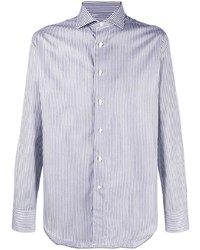 Мужская бело-темно-синяя рубашка с длинным рукавом в вертикальную полоску от Canali