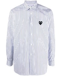 Мужская бело-темно-синяя рубашка с длинным рукавом в вертикальную полоску от Comme Des Garcons Play