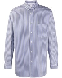 Мужская бело-темно-синяя рубашка с длинным рукавом в вертикальную полоску от Comme Des Garcons SHIRT