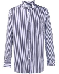 Мужская бело-темно-синяя рубашка с длинным рукавом в вертикальную полоску от Comme Des Garcons SHIRT