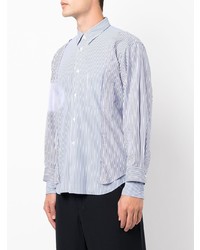 Мужская бело-темно-синяя рубашка с длинным рукавом в вертикальную полоску от Comme Des Garcons Homme Plus