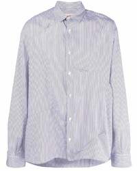 Мужская бело-темно-синяя рубашка с длинным рукавом в вертикальную полоску от Corelate