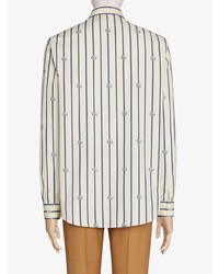 Мужская бело-темно-синяя рубашка с длинным рукавом в вертикальную полоску от Gucci