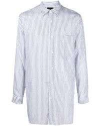 Мужская бело-темно-синяя рубашка с длинным рукавом в вертикальную полоску от Emporio Armani