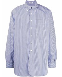 Мужская бело-темно-синяя рубашка с длинным рукавом в вертикальную полоску от Engineered Garments