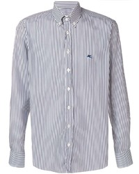 Мужская бело-темно-синяя рубашка с длинным рукавом в вертикальную полоску от Etro