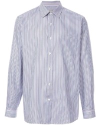 Мужская бело-темно-синяя рубашка с длинным рукавом в вертикальную полоску от Gieves & Hawkes