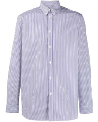 Мужская бело-темно-синяя рубашка с длинным рукавом в вертикальную полоску от Givenchy