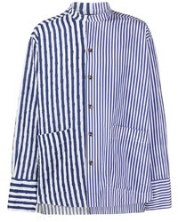 Мужская бело-темно-синяя рубашка с длинным рукавом в вертикальную полоску от Greg Lauren X Paul & Shark