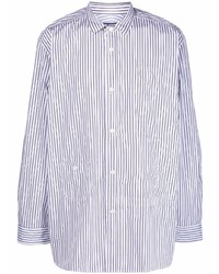 Мужская бело-темно-синяя рубашка с длинным рукавом в вертикальную полоску от Junya Watanabe