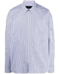 Мужская бело-темно-синяя рубашка с длинным рукавом в вертикальную полоску от Juun.J