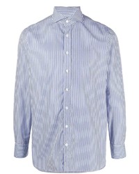 Мужская бело-темно-синяя рубашка с длинным рукавом в вертикальную полоску от Lardini