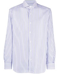 Мужская бело-темно-синяя рубашка с длинным рукавом в вертикальную полоску от Mazzarelli