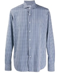 Мужская бело-темно-синяя рубашка с длинным рукавом в вертикальную полоску от Orian