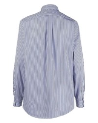 Мужская бело-темно-синяя рубашка с длинным рукавом в вертикальную полоску от Polo Ralph Lauren
