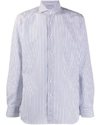 Мужская бело-темно-синяя рубашка с длинным рукавом в вертикальную полоску от Xacus
