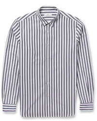 Мужская бело-темно-синяя рубашка с длинным рукавом в вертикальную полоску