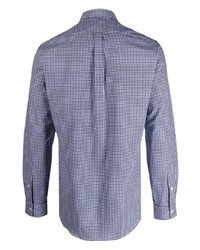 Мужская бело-темно-синяя рубашка с длинным рукавом в мелкую клетку от Polo Ralph Lauren