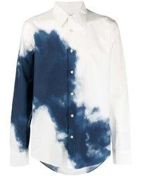 Мужская бело-темно-синяя рубашка с длинным рукавом с принтом тай-дай от Alexander McQueen