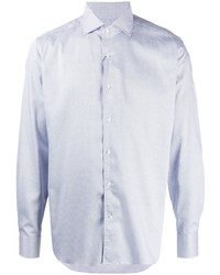 Мужская бело-темно-синяя рубашка с длинным рукавом с принтом от Corneliani