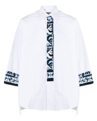 Мужская бело-темно-синяя рубашка с длинным рукавом с принтом от Dolce & Gabbana