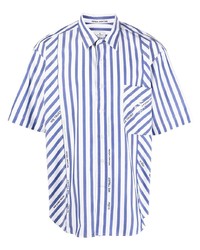 Мужская бело-темно-синяя рубашка с коротким рукавом в вертикальную полоску от Etro