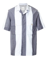 Мужская бело-темно-синяя рубашка с коротким рукавом в вертикальную полоску от Paul Smith