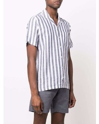Мужская бело-темно-синяя рубашка с коротким рукавом в вертикальную полоску от Orlebar Brown