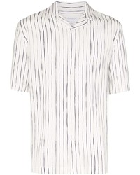 Мужская бело-темно-синяя рубашка с коротким рукавом в вертикальную полоску от Sunspel