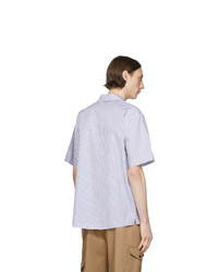 Мужская бело-темно-синяя рубашка с коротким рукавом в вертикальную полоску от MSGM
