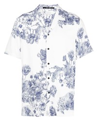 Мужская бело-темно-синяя рубашка с коротким рукавом с цветочным принтом от Ksubi