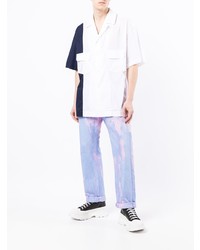 Мужская бело-темно-синяя рубашка с коротким рукавом от Feng Chen Wang