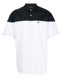 Мужская бело-темно-синяя рубашка с коротким рукавом от Emporio Armani