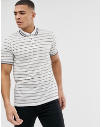 Мужская бело-темно-синяя футболка-поло в горизонтальную полоску от Burton Menswear