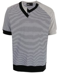 Мужская бело-темно-синяя футболка с v-образным вырезом в горизонтальную полоску от Kolor
