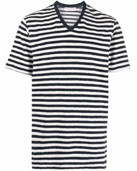 Мужская бело-темно-синяя футболка с v-образным вырезом в горизонтальную полоску от Orlebar Brown