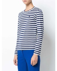 Женская бело-темно-синяя футболка с длинным рукавом в горизонтальную полоску от Comme Des Garcons Play