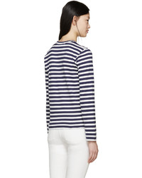 Женская бело-темно-синяя футболка с длинным рукавом в горизонтальную полоску от Comme des Garcons