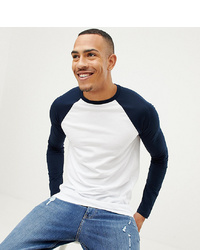 Мужская бело-темно-синяя футболка с длинным рукавом от ASOS DESIGN