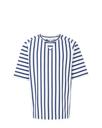 Мужская бело-темно-синяя футболка с круглым вырезом в вертикальную полоску от CK Calvin Klein