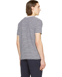 Мужская бело-темно-синяя футболка с круглым вырезом в вертикальную полоску от Coolmax