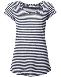 Женская бело-темно-синяя футболка с круглым вырезом в горизонтальную полоску от 0039 Italy