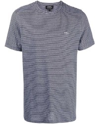 Мужская бело-темно-синяя футболка с круглым вырезом в горизонтальную полоску от A.P.C.