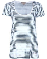 Женская бело-темно-синяя футболка с круглым вырезом в горизонтальную полоску от Burberry