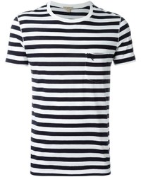 Мужская бело-темно-синяя футболка с круглым вырезом в горизонтальную полоску от Burberry