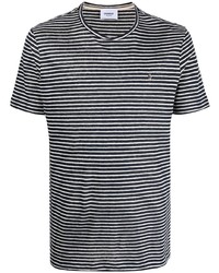 Мужская бело-темно-синяя футболка с круглым вырезом в горизонтальную полоску от Dondup